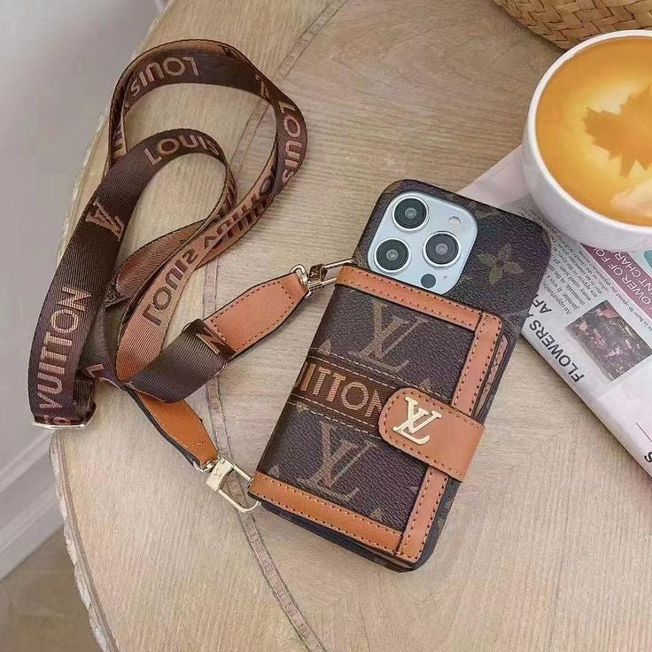 iPhone 16 Pro Brand Luxury Cardholder wallet with Sling Mobile Case Cover