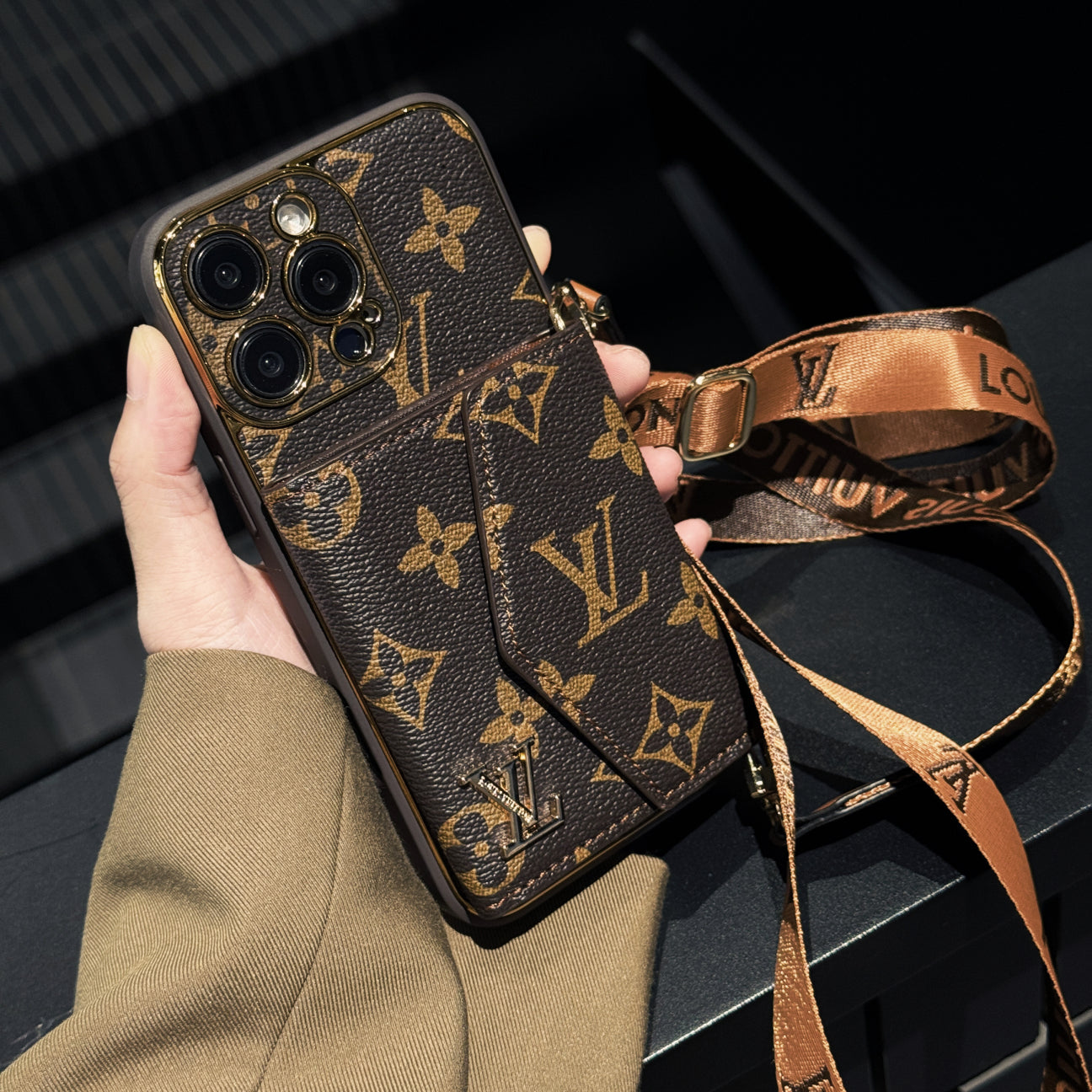 iPhone 16 Plus Luxury Monogram Wallet Leather Mobile Case Cover