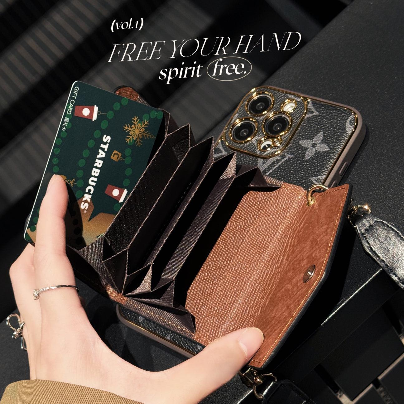 iPhone 16 Plus Luxury Monogram Wallet Leather Mobile Case Cover