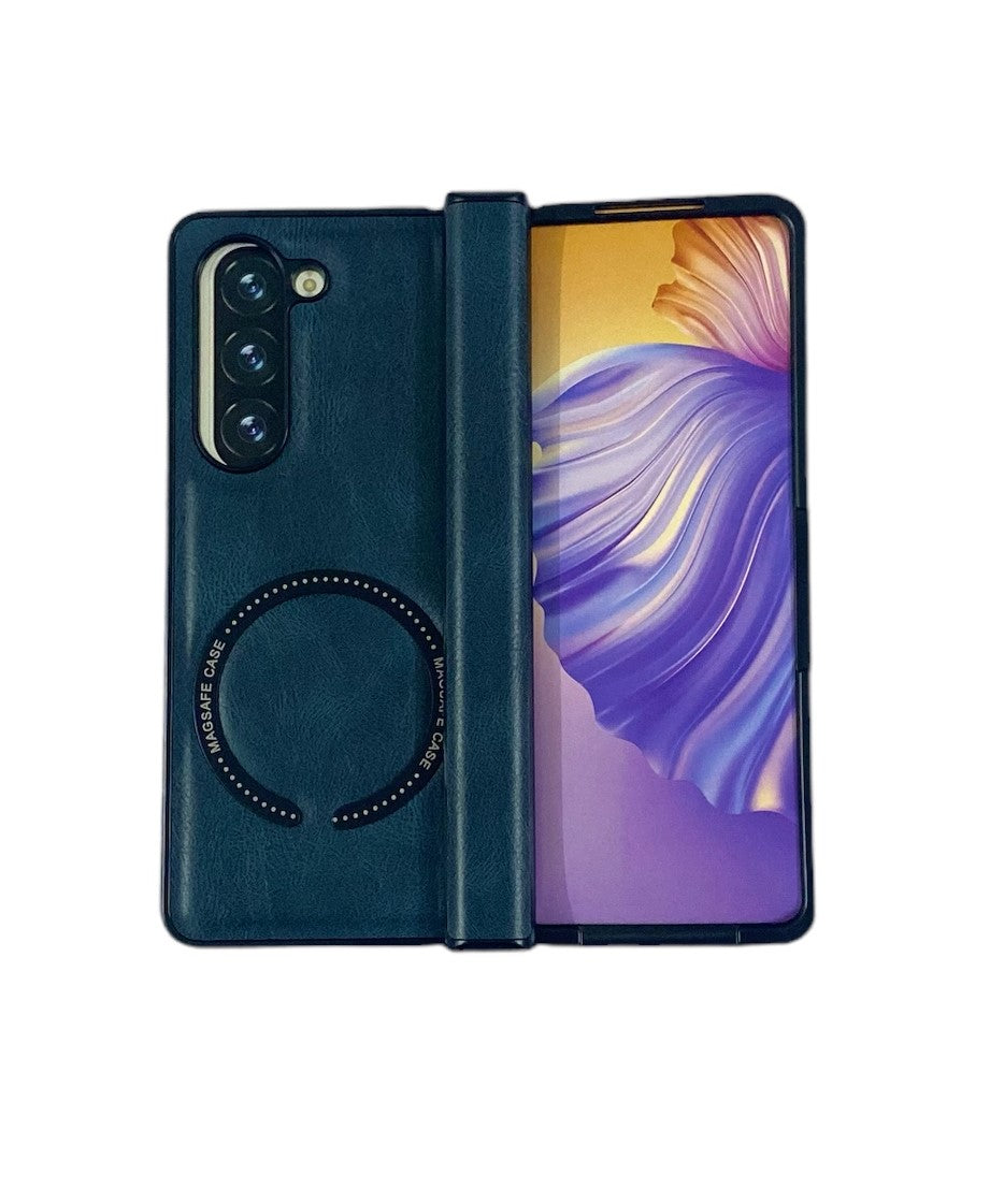 Modern Leather Case For Samsung Galaxy Z Fold Series With Hinge Protection And Magnetic Charging