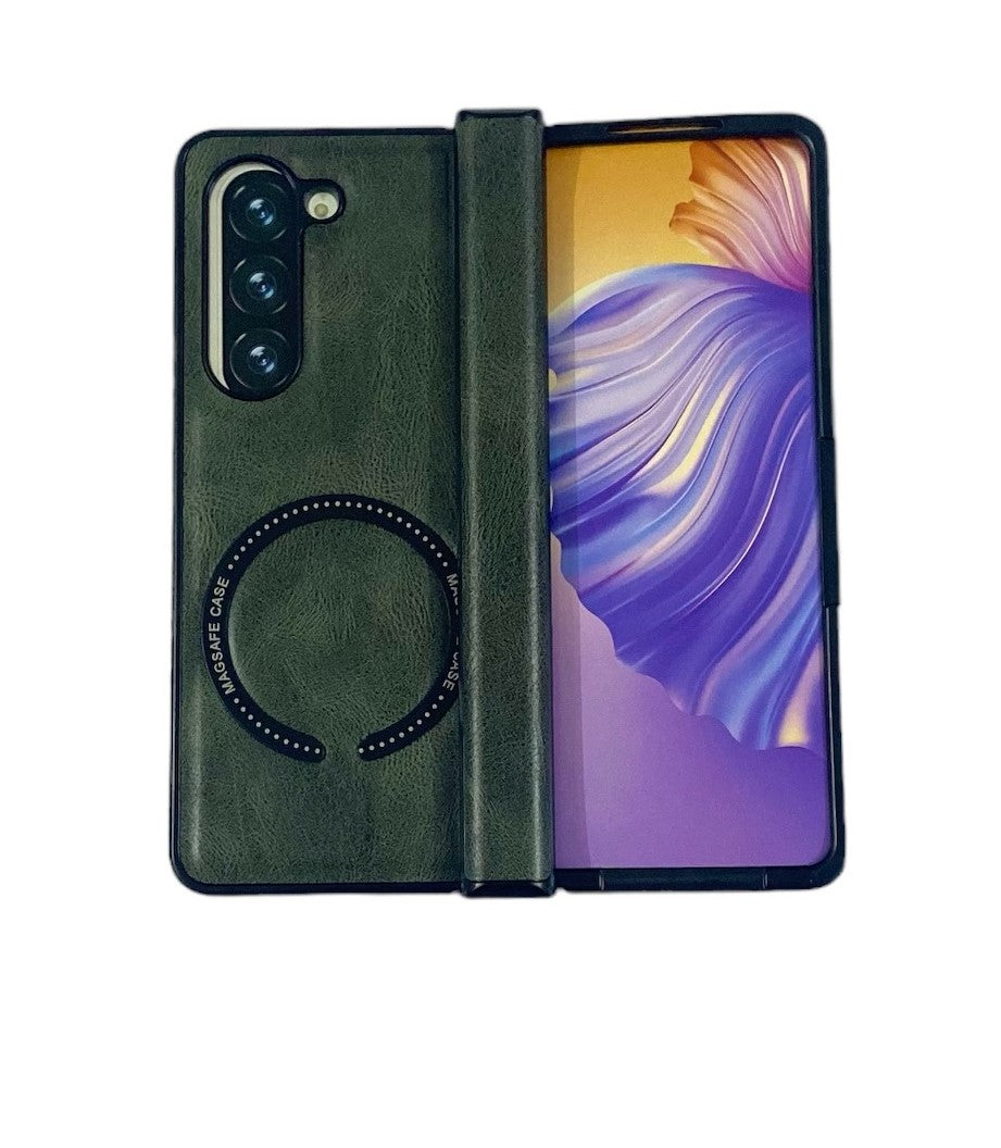 Modern Leather Case For Samsung Galaxy Z Fold Series With Hinge Protection And Magnetic Charging