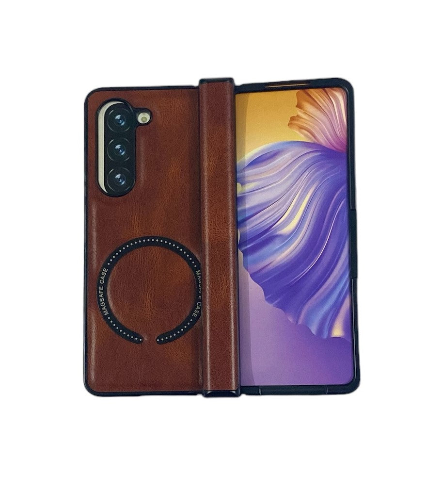 Modern Leather Case For Samsung Galaxy Z Fold Series With Hinge Protection And Magnetic Charging