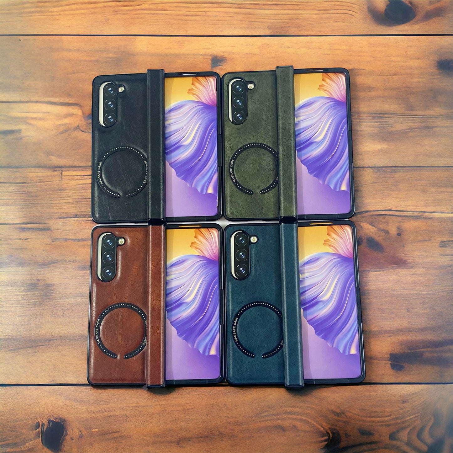 Modern Leather Case For Samsung Galaxy Z Fold Series With Hinge Protection And Magnetic Charging