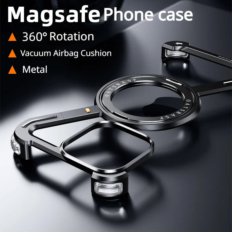 iPhone 16 Z Shape Metal Aluminium 360° Rotating Frameless Mobile Case Design