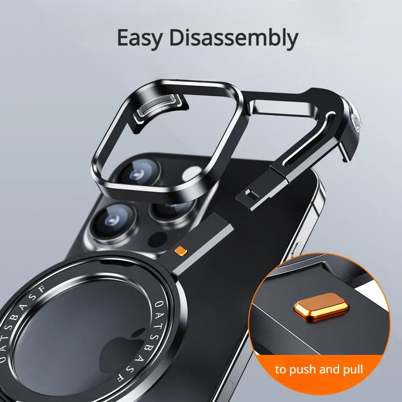 iPhone 16 Z Shape Metal Aluminium 360° Rotating Frameless Mobile Case Design