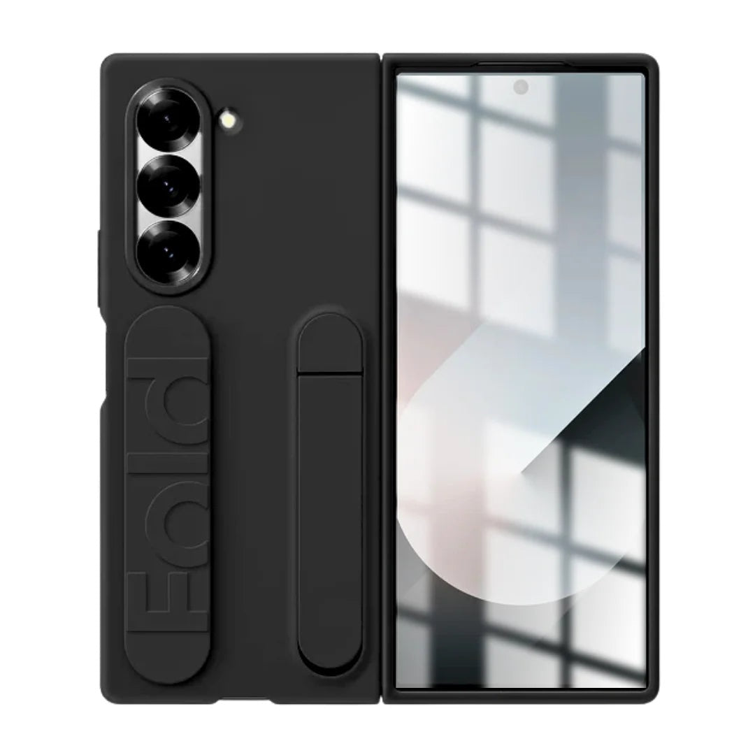 Samsung Galaxy Z Fold 6 Silicone Strap Stand With Front Screen Protector Mobile Case Cover