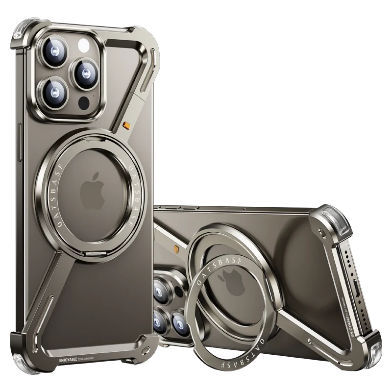 iPhone 16 Z Shape Metal Aluminium 360° Rotating Frameless Mobile Case Design