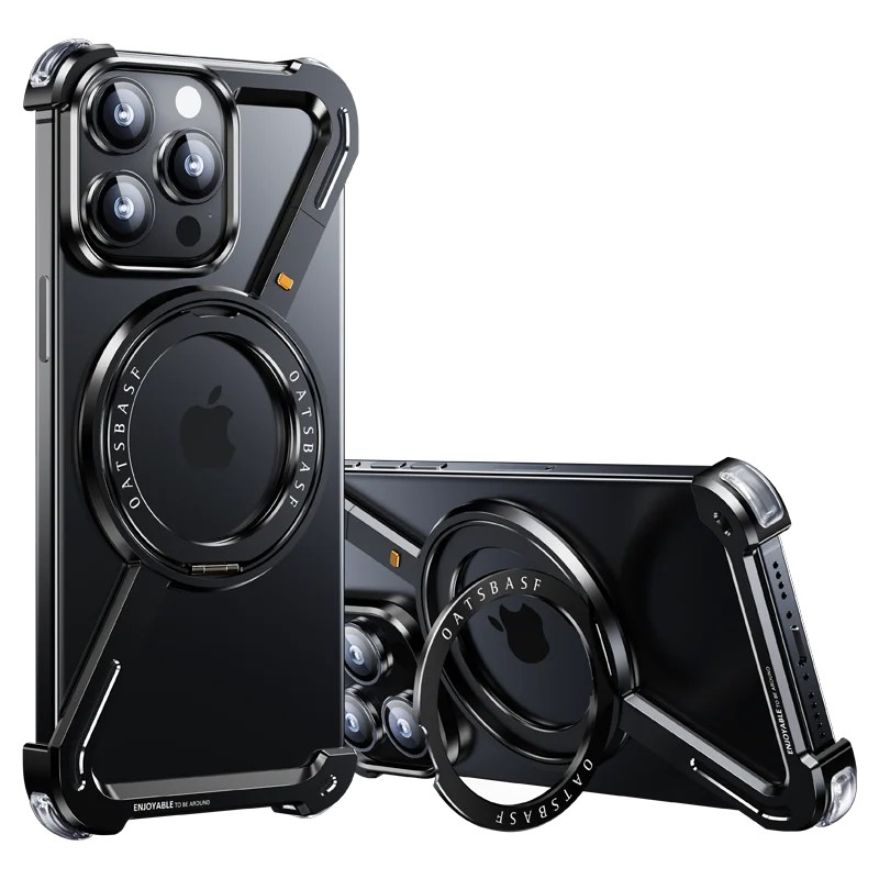 iPhone 16 Z Shape Metal Aluminium 360° Rotating Frameless Mobile Case Design
