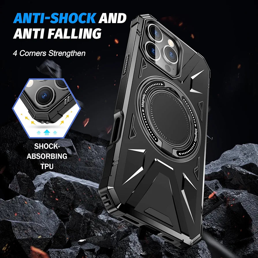 iPhone 16 Pro Max Military Grade Protection With 360° Rotating Stand Mobile Cover