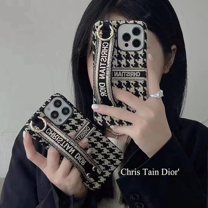 iPhone 15 Plus Luxury CD Wrist Belt Leather Mobile Case Cover