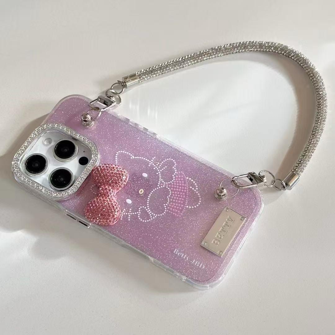 iPhone 16 Pro Max Cute Pink Ketty Case Cover With Pearl Charm