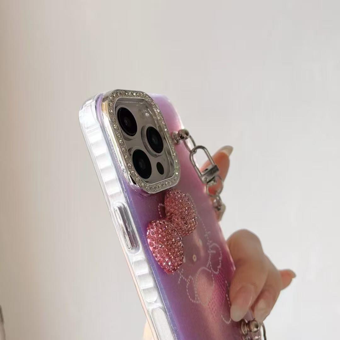 iPhone 16 Pro Max Cute Pink Ketty Case Cover With Pearl Charm
