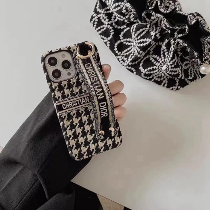 iPhone 15 Plus Luxury CD Wrist Belt Leather Mobile Case Cover