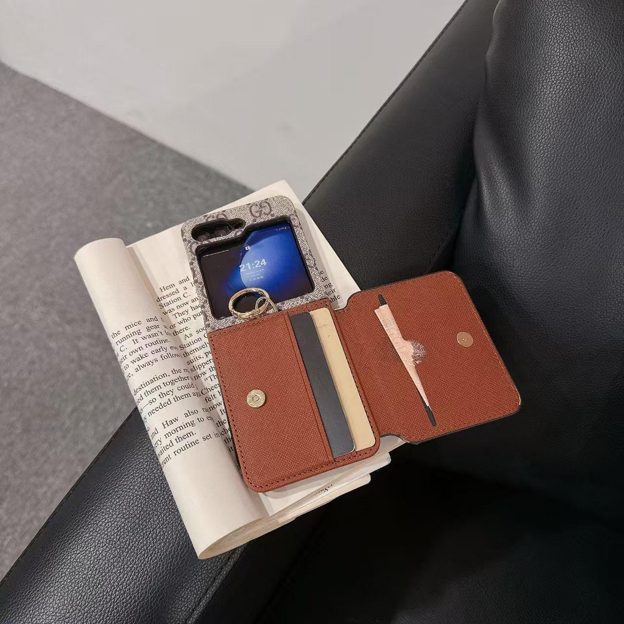 Samsung Galaxy Z Flip 5 Luxury Brand Card Holder Leather Mobile Case