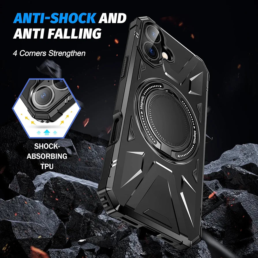 iPhone 16 Plus Military Grade Protection With 360° Rotating Stand Mobile Cover
