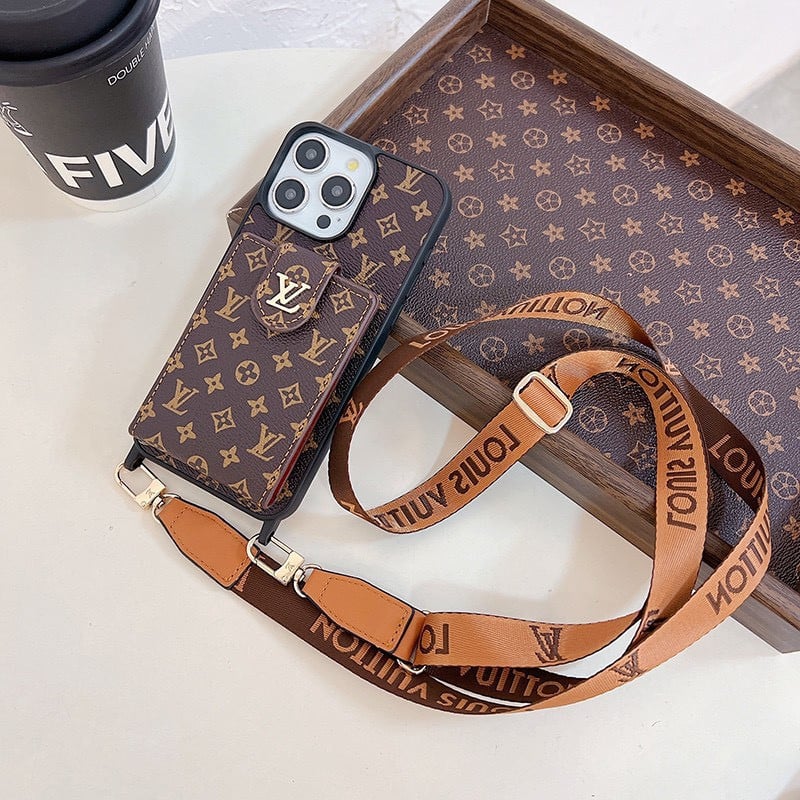 iPhone 15 Luxury Branded Sling Monogram Wallet Mobile Case Cover