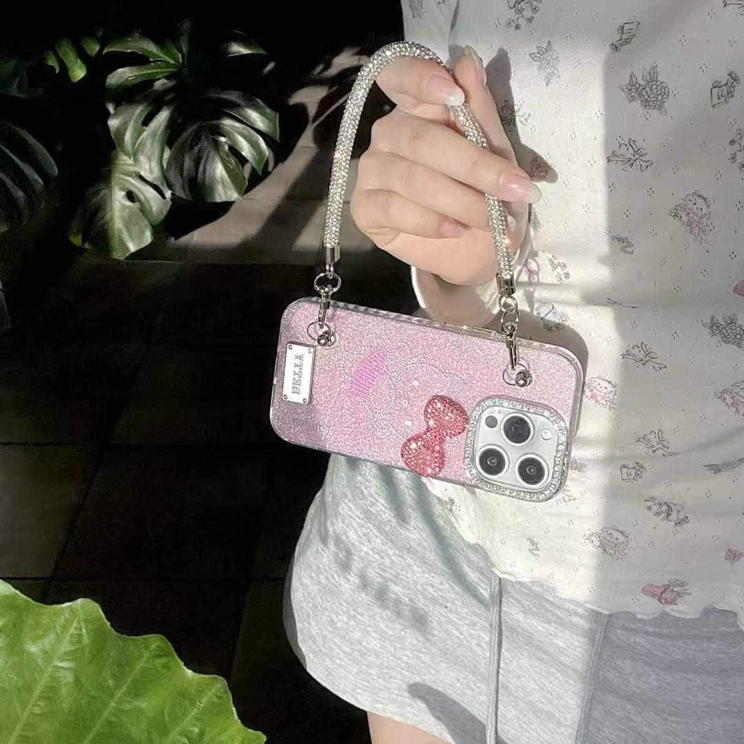iPhone 16 Pro Max Cute Pink Ketty Case Cover With Pearl Charm