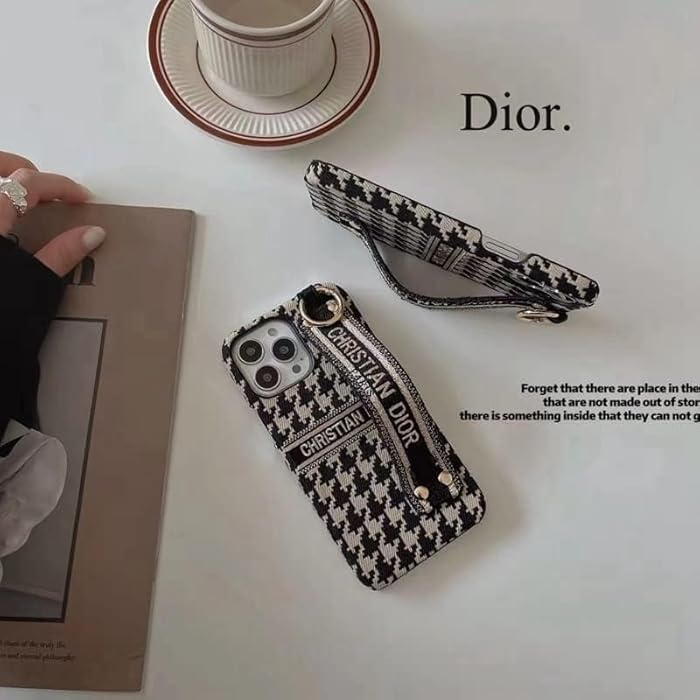 iPhone 15 Plus Luxury CD Wrist Belt Leather Mobile Case Cover