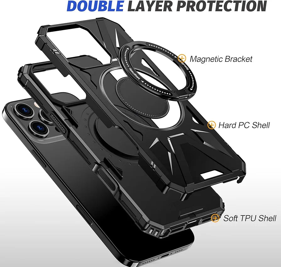 iPhone 16 Pro Max Military Grade Protection With 360° Rotating Stand Mobile Cover