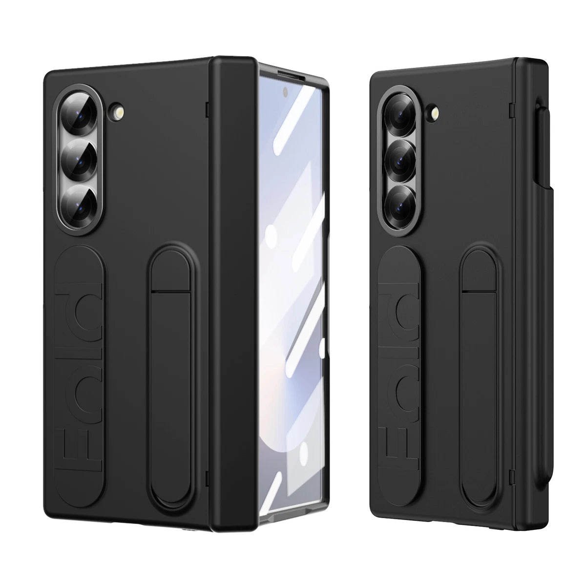 Samsung Galaxy Z Fold 6 Silicone Strap Stand With Front Screen Protector Mobile Case Cover