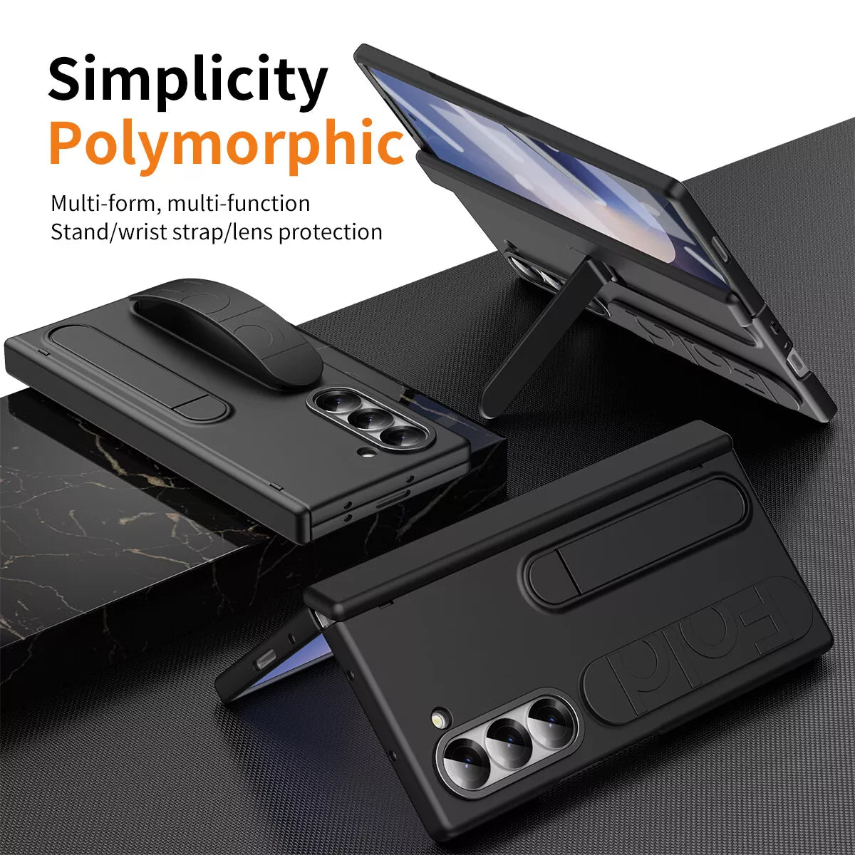 Samsung Galaxy Z Fold 6 Silicone Strap Stand With Front Screen Protector Mobile Case Cover