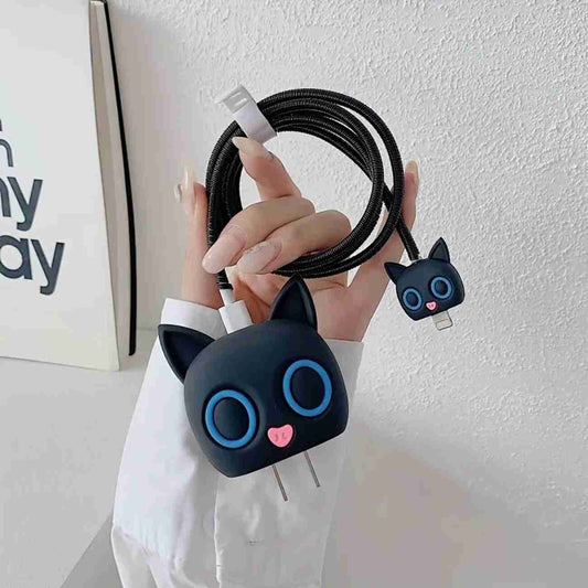 iPhone Charger 3d Black Cat Design Cover Silicone