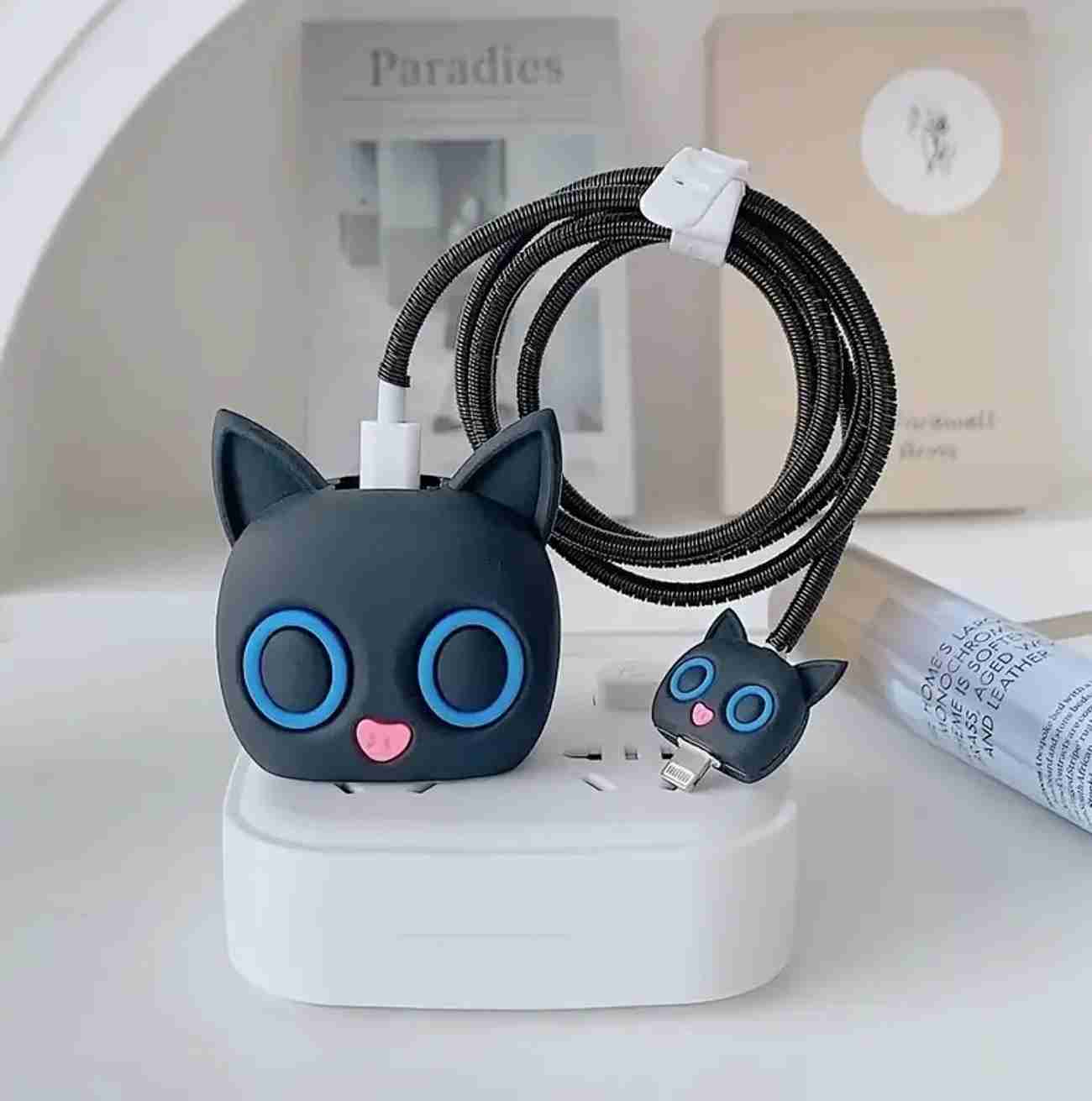 iPhone Charger 3d Black Cat Design Cover Silicone