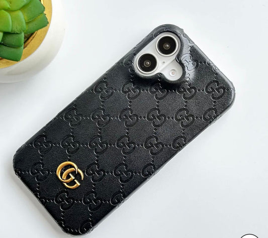 iPhone 16 Luxury Fashion  GG Leather Brand Mobile Case