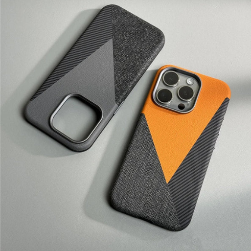 iPhone Series Leather Carbon Cloth Piece Design With Magsafe  Mobile case Cover