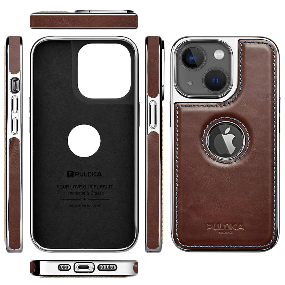 iPhone Stitched Leather Logo Cut Mobile Case Cover.