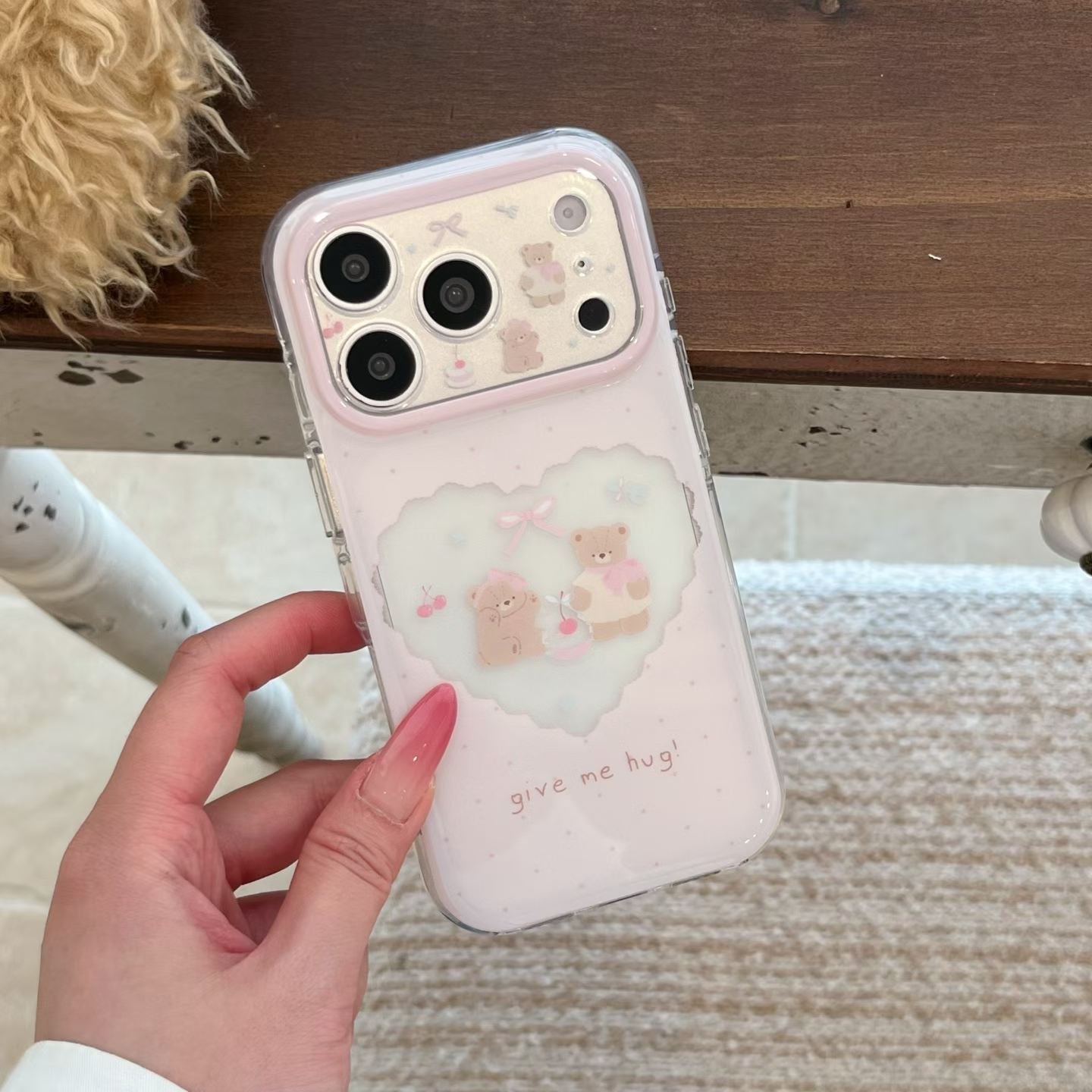 PINK TEDDY BOW TRANSPARENT IPHONE CASE