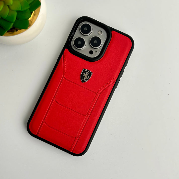 iPhone 15 Series PU Leather Stitched Case Cover (Red)