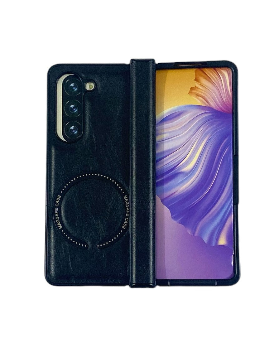 Modern Leather Case For Samsung Galaxy Z Fold Series With Hinge Protection And  Magnetic Charging