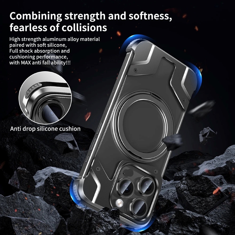 iPhone 15 Pro Max Metal Premium Mobile Case Cover With Magsafe And Stand For iPhone And Samsung Series