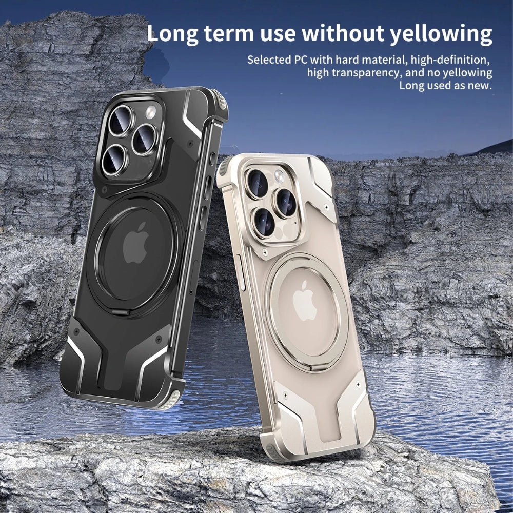iPhone 15 Pro Max Metal Premium Mobile Case Cover With Magsafe And Stand For iPhone And Samsung Series