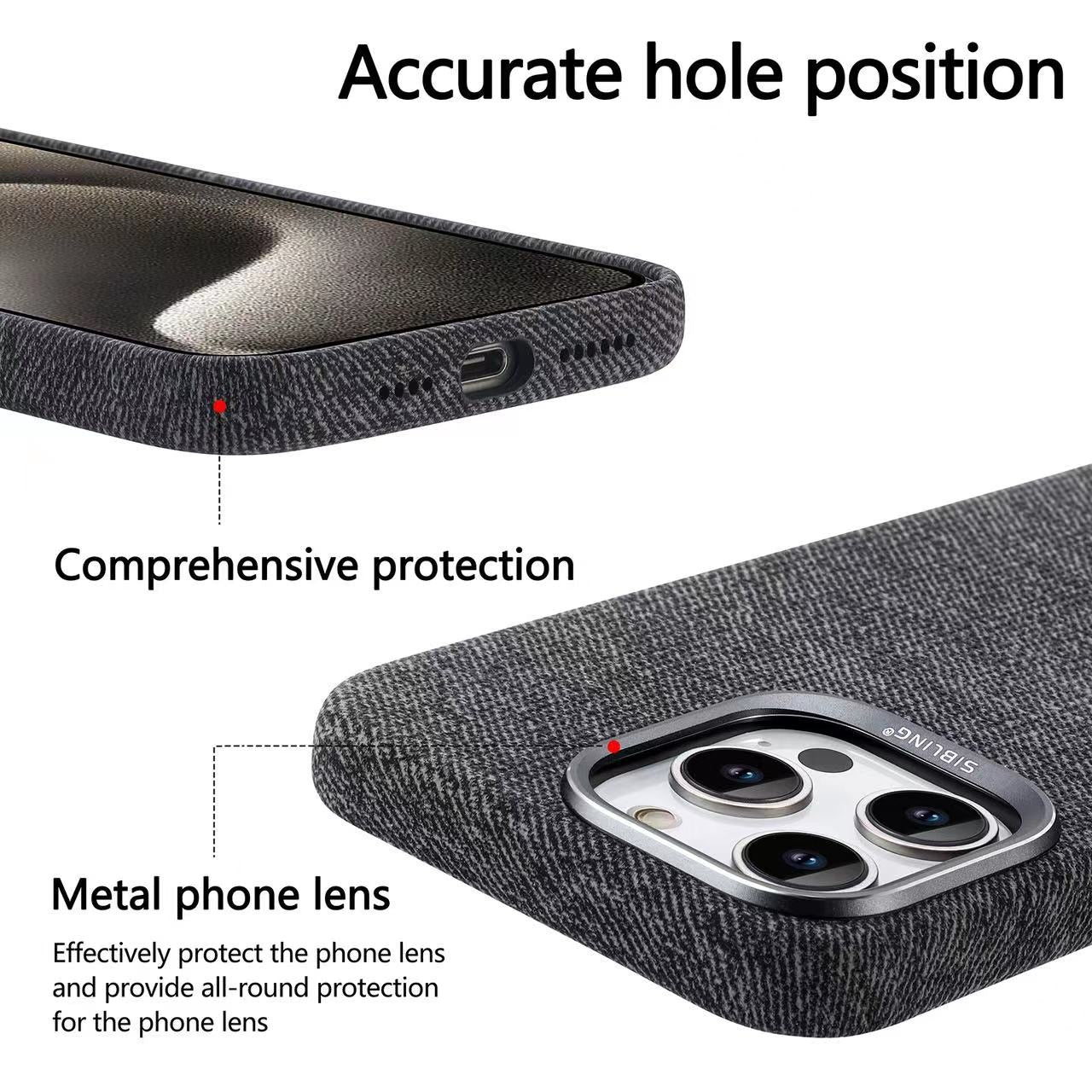 UK Style Denim Case With Metal Ring and magsafe  For iPhone series