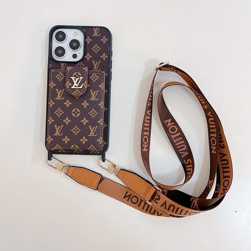 iPhone 15 Pro  Luxury Branded Sling Monogram Wallet Mobile Case Cover