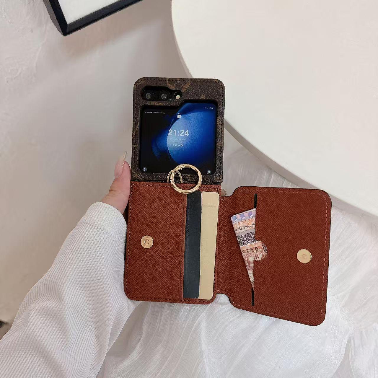 Samsung Galaxy Z Flip 6 Luxury Brand Card Holder Leather Mobile Case