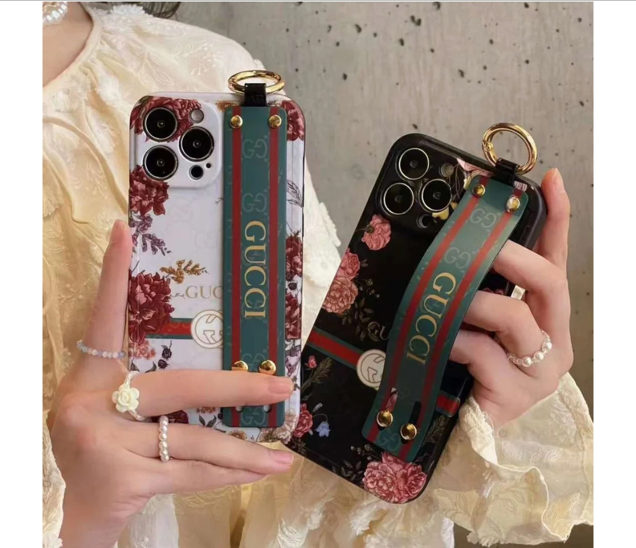 iPhone 16 Luxury Brand GG Wrist Belt Mobile Case
