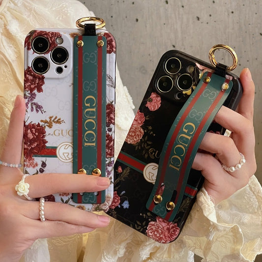 iPhone 15 Plus Luxury Brand GG Wrist Belt Mobile Case