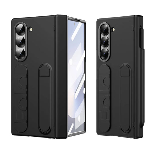 Samsung Galaxy Z Fold 6 Silicone Strap Stand With Front Screen Protector Mobile Case Cover